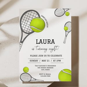 Tennis Birthday Invitation Template, Editable Sports Party Invite, Game Set Match, Tennis Racquet and Balls Invitation, Instant Download