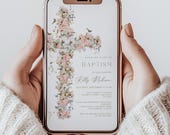 Floral Baptism Phone Invitation: Elegant Dusty Pink Template (Digital Download)