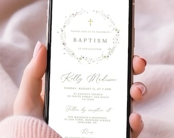 Electronic Baptism Invitation: Minimalist Christening Phone Evite