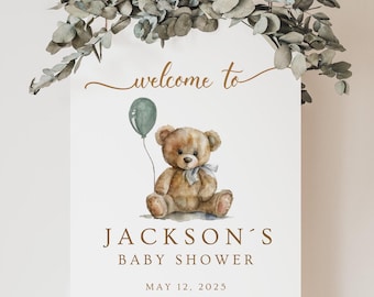 Editable Brown Bear Baby Shower Welcome Sign (Digital Download)