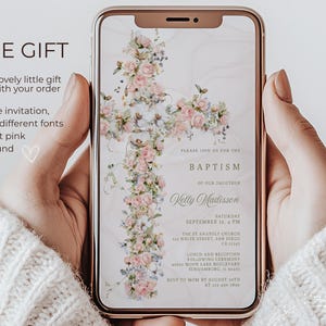 Floral Baptism Phone Invitation: Elegant Dusty Pink Template (Digital Download) image 3