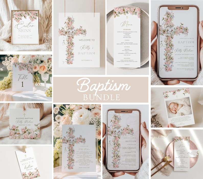 Floral Baptism Phone Invitation: Elegant Dusty Pink Template (Digital Download) image 6