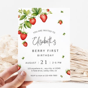 EDITABLE Berry First Birthday Invitation Strawberry Invitation Strawberry Birthday Berry First Birthday Berry 1st birthday