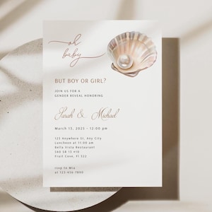 Minimalist Pearly Baby Shower Invitation: Editable Canva Template (5x7 PDF File)