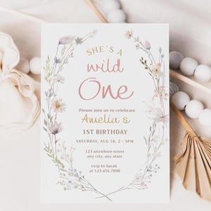 Wildflower Birthday Invitation Template, Editable First Birthday Girl Digital Template, Floral Bloom Birthday Party, Canva