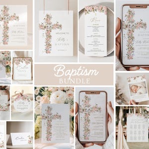 Floral Baptism Invitation Bundle: Dusty Pink Template (Digital)