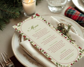 Christmas Menu, Printable, Instant Download, Holiday Christmas Party Decoration, Hand-draw