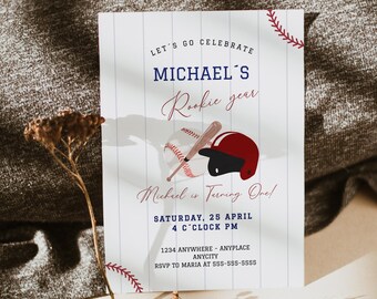 Baseball-Geburtstagsfeier-Einladungsvorlage: Modernes Jungendesign (Digital bearbeitbare Canva-Vorlage)