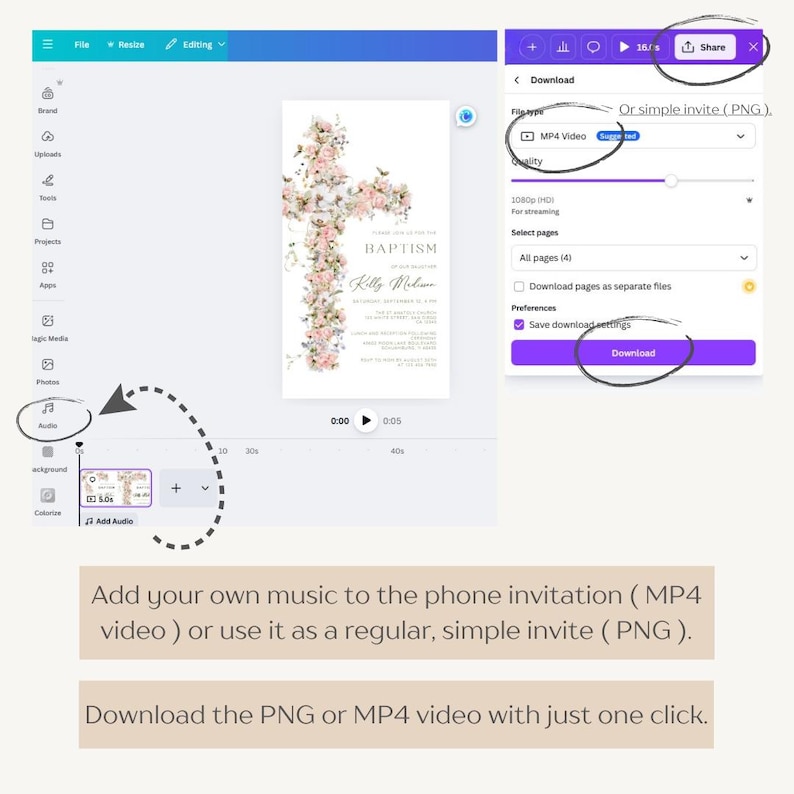 Floral Baptism Phone Invitation: Elegant Dusty Pink Template (Digital Download) image 4