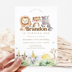 Faire-part numérique pour enfant, 1er anniversaire, carte d'invitation, safari dans la jungle, modèle sur toile