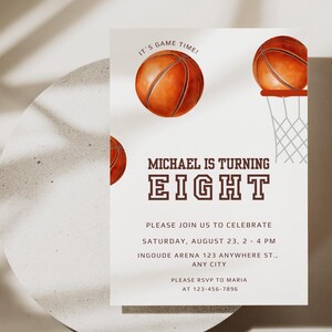 Modèle d'invitation d'anniversaire de basket-ball modifiable Invitation d'anniversaire de fête de basket-ball minimaliste modifiable Invitation de sport numérique