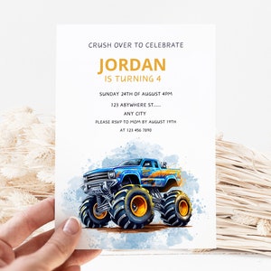 Editable Monster truck birthday invitation, monster truck invite, monster truck birthday invitation, Digital Download
