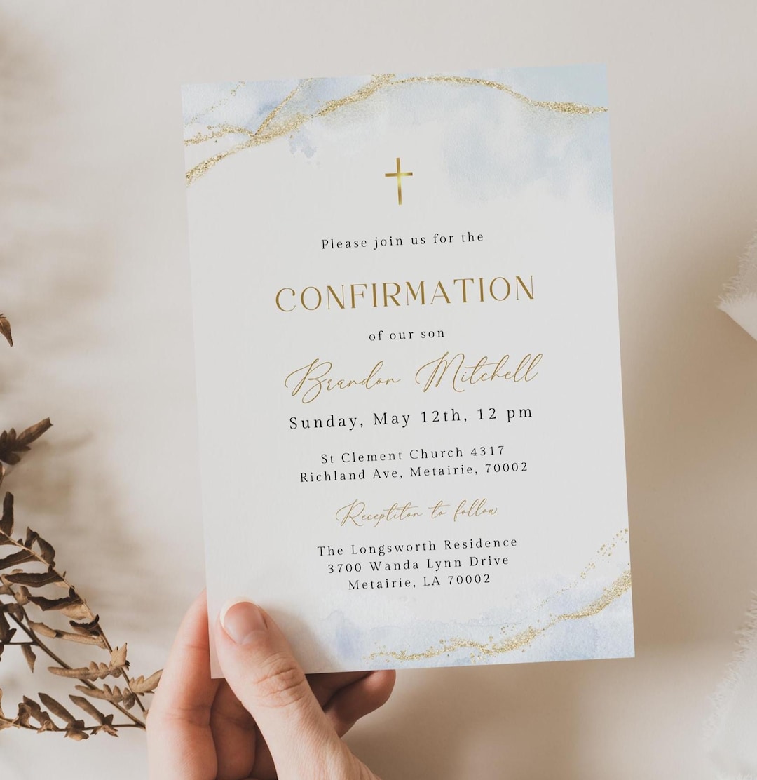 Minimalist Blue Confirmation Invitation, Light Blue Modern Baptism ...