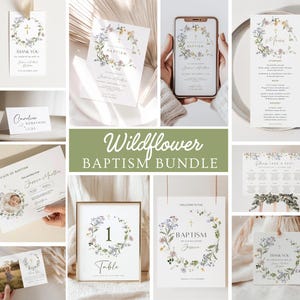 Wildflower Baptism Invitation Template, Floral Baptism Invite, Editable Christening Invitation, Baby Girl Baptism, Printable Invite