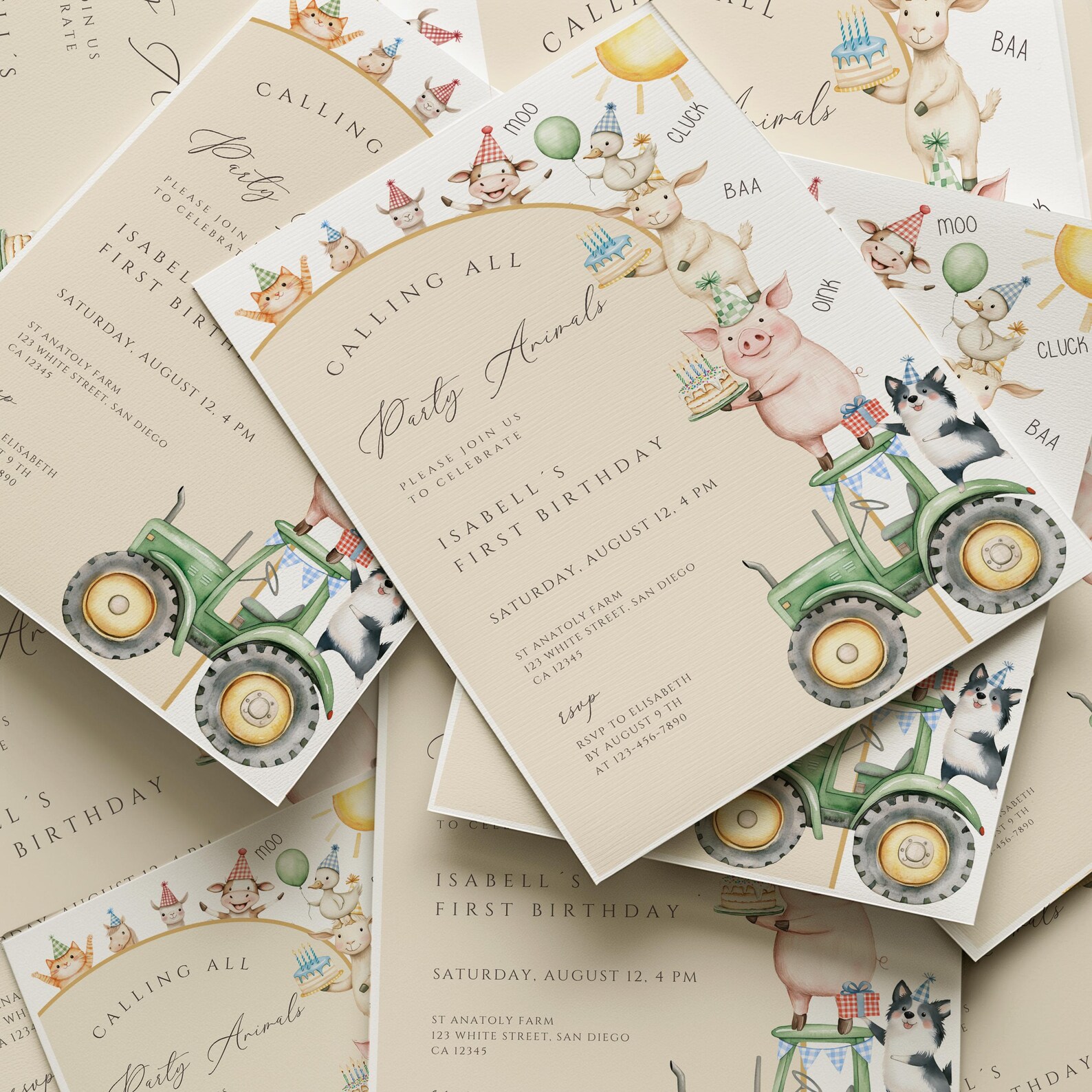 Farm Animals 1st Birthday Invitation: Barnyard Party (digital Canva ...