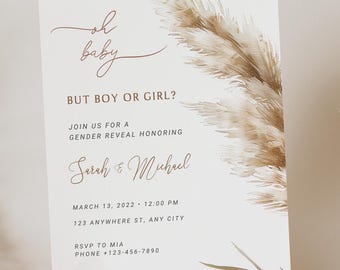 Boho Gender Reveal Invitation Template: He or She Invite (Digital Download)