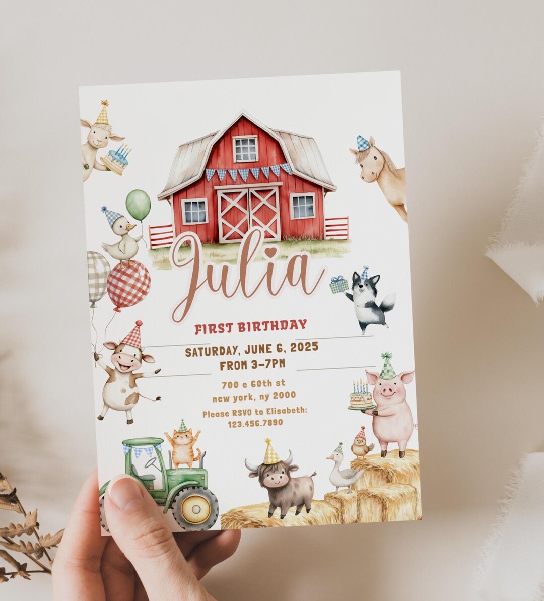 Farm Animals Birthday Invitation: Barnyard Party, Canva Template ...