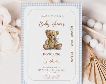 Teddy Bear Baby Shower Invitation: Woodland Theme (Canva Editable, Digital Download)