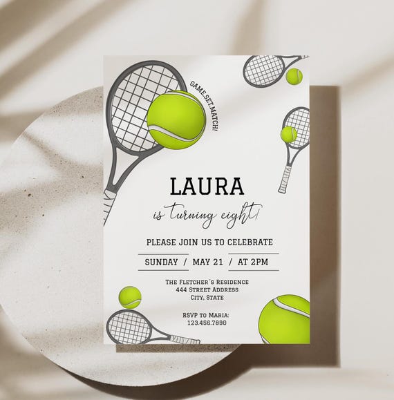 Tennis Birthday Invitation Template: Editable Sports Party Invite (Digital Download)