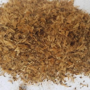 May include: A close-up of a pile of brown and tan seed fibers. The fibers are long and thin, and they are arranged in a random pattern.