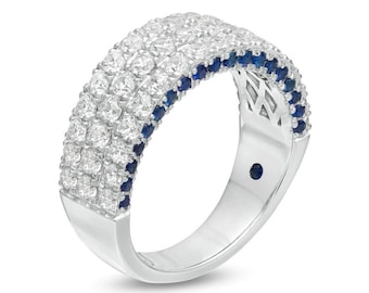 Vera Wang Love Collection: Sterling Silver Diamond & Blue Sapphire Ring Wedding Engagement Ring Band