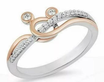 Anel de Noivado em Ouro Bicolor com Diamante de Laboratório Mickey Mouse Twisted da Disney Encantado