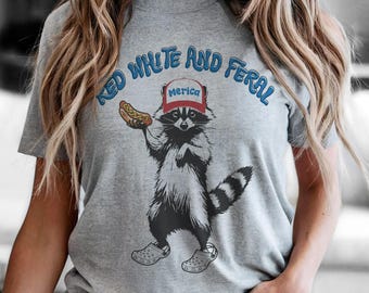 Camiseta Red White And Feral, camiseta patriótica de mapache de EE. UU., regalo divertido estadounidense