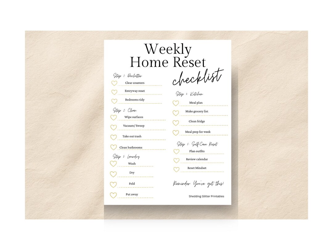 Weekly Home Reset Checklist | Cleaning Planner (digital Download) - Etsy