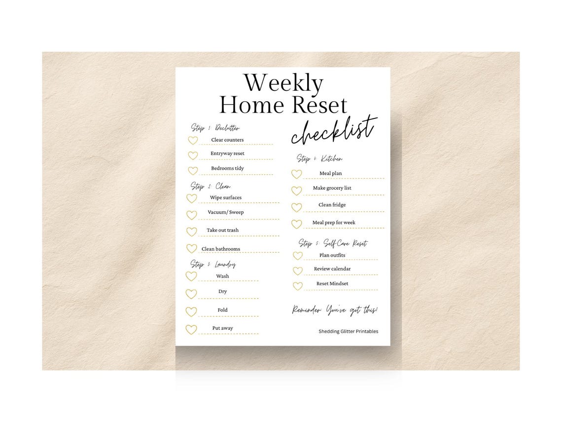 Weekly Home Reset Checklist | Cleaning Planner (digital Download) - Etsy
