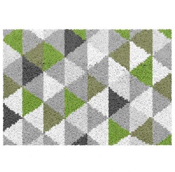 Gray and Green Geometric Rug Latch Hook Kit - Craft Kits - Rug Making Kit