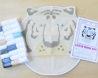 White Tiger Rug Latch Hook Kit - DIY Beginner Craft Kit - Rug Making Kit