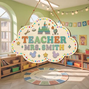 Custom Name Classroom Welcome Sign for Teacher,Personalized Disney Castle Theme Door Decor,Back to School Gift,Cute Name Plaque for Educator