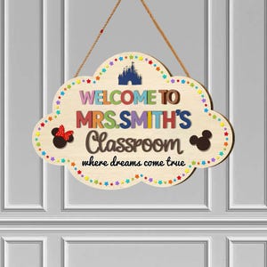 Custom Name Classroom Welcome Sign for Teachers, Personalized Disney Theme Door Decor, Back to School Gift, Cute Name Plaque for Educators