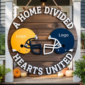 Custom House Divided Wooden Door Sign, Home Divided Football Sign, House Divided College Sign, Basketball Team,Hockey Team,Sport Lover Gift