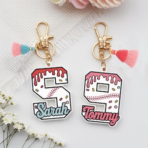 Custom Name Ice Cream Drip Baseball Tag,Baseball Bag Tag,Personalized Keychain,Sports Team Name Tag,Backpack Tag Team Gift,Baseball Keychain