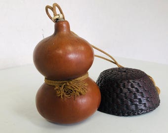 Y4134 GOURD portable hanging water bottle Japanese antique vintage Japan