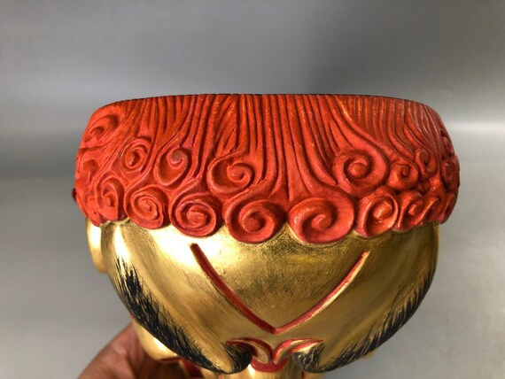 Y7383 NOH MASK Wood Carving Koshishi Signed Bag Japan