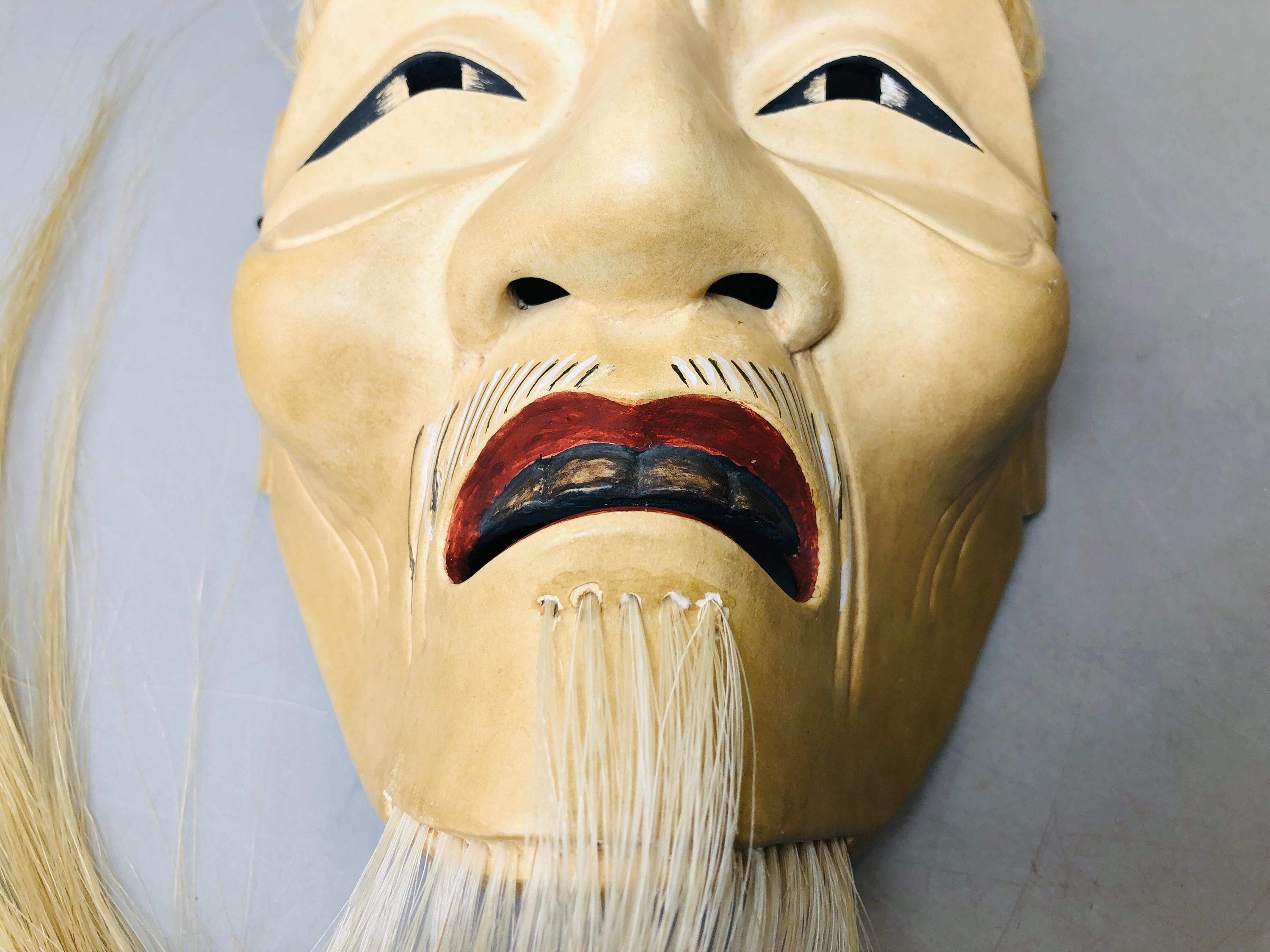 Y6218 [VIDEO] NOH Mask Wood Carving Signed Akobujou Japan