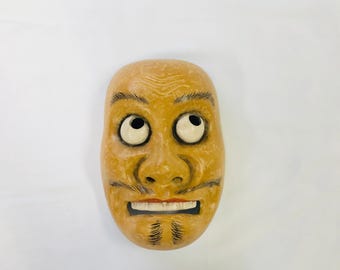 Wooden Noh Mask　木製能面 Y2864 NOH MASK Three-eyed wood carving omen Japan vintage