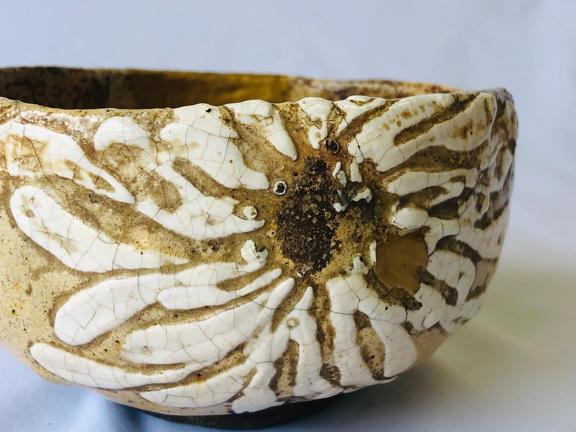Y4704 CHAWAN Raku-ware Kintsugi Signed Box Japan Antique Tea Ceremony ...