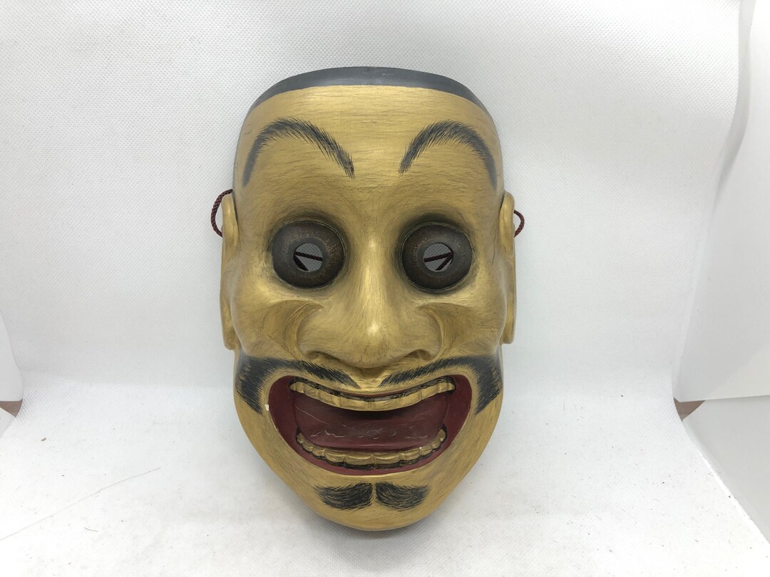 Y4668 NOH MASK Wood Carving Ohtobide Signed Japan Antique