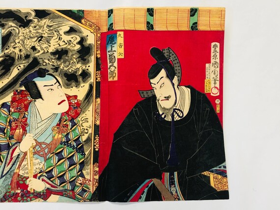 Y5054 WOODBLOCK PRINT Kunichika Triptych Actor Japan Ukiyoe Art