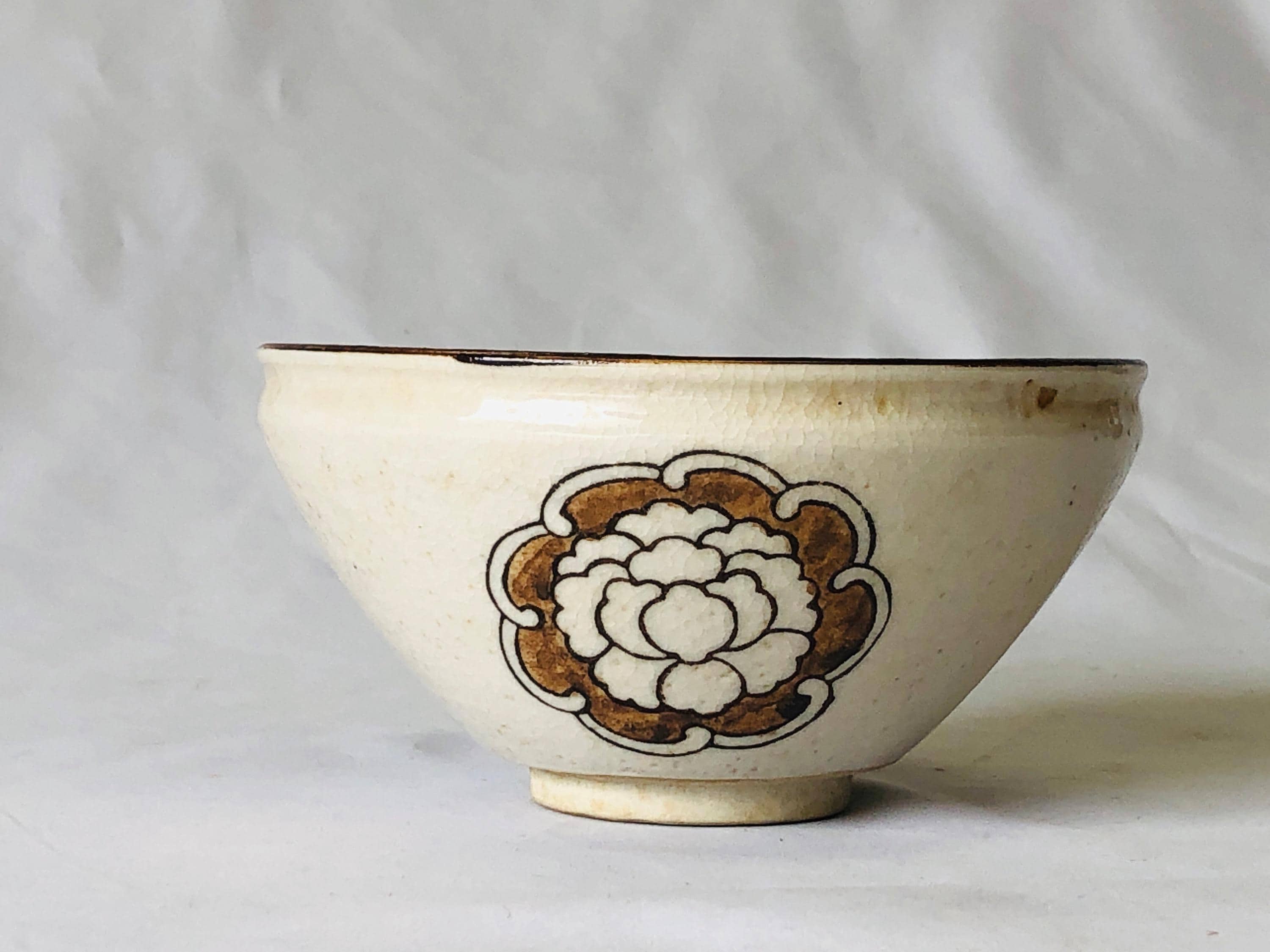 Y5012 CHAWAN Seto-ware Family Crest Japan Antique Tea Ceremony