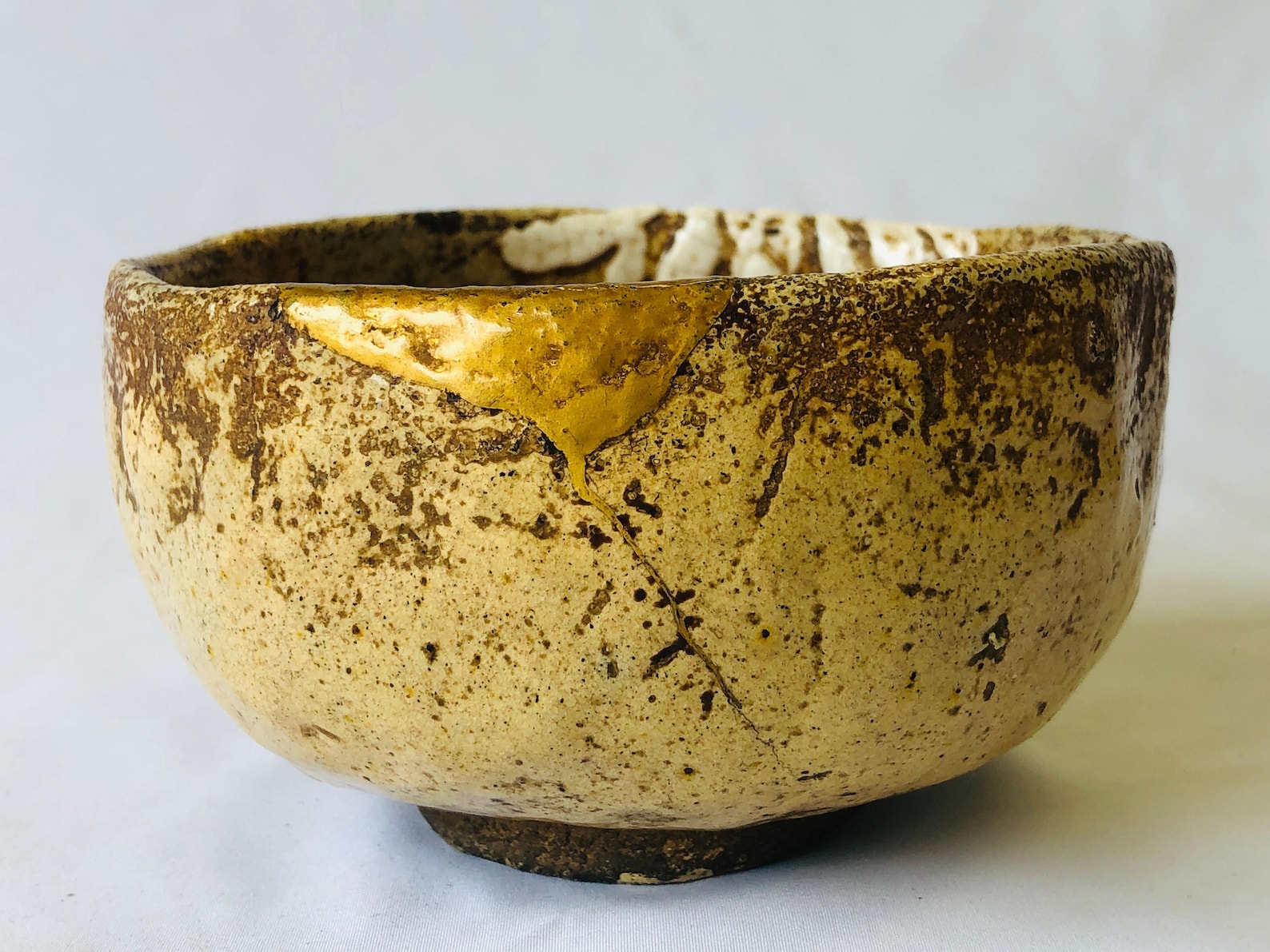 Y4704 CHAWAN Raku-ware Kintsugi Signed Box Japan Antique Tea Ceremony ...