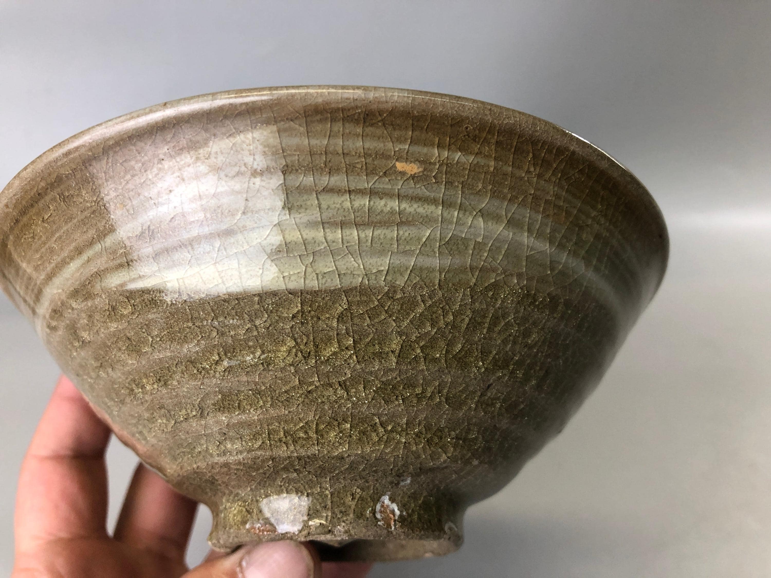 Y7385 CHAWAN Hakeme Brushmark Flat Bowl Signed Japan Antique Tea