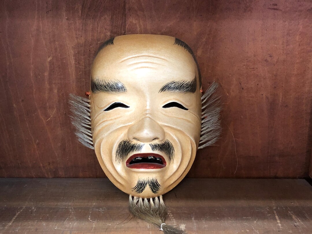 彫刻・オブジェ Wooden Noh Mask Old Vintage Japanese Hinoki Wooden NOH MASK -Okina- 翁面 | eBay