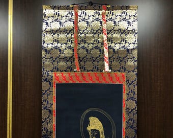 Y7842 掛軸 仏教画 サイン入り箱入り 日本アンティーク 掛け軸