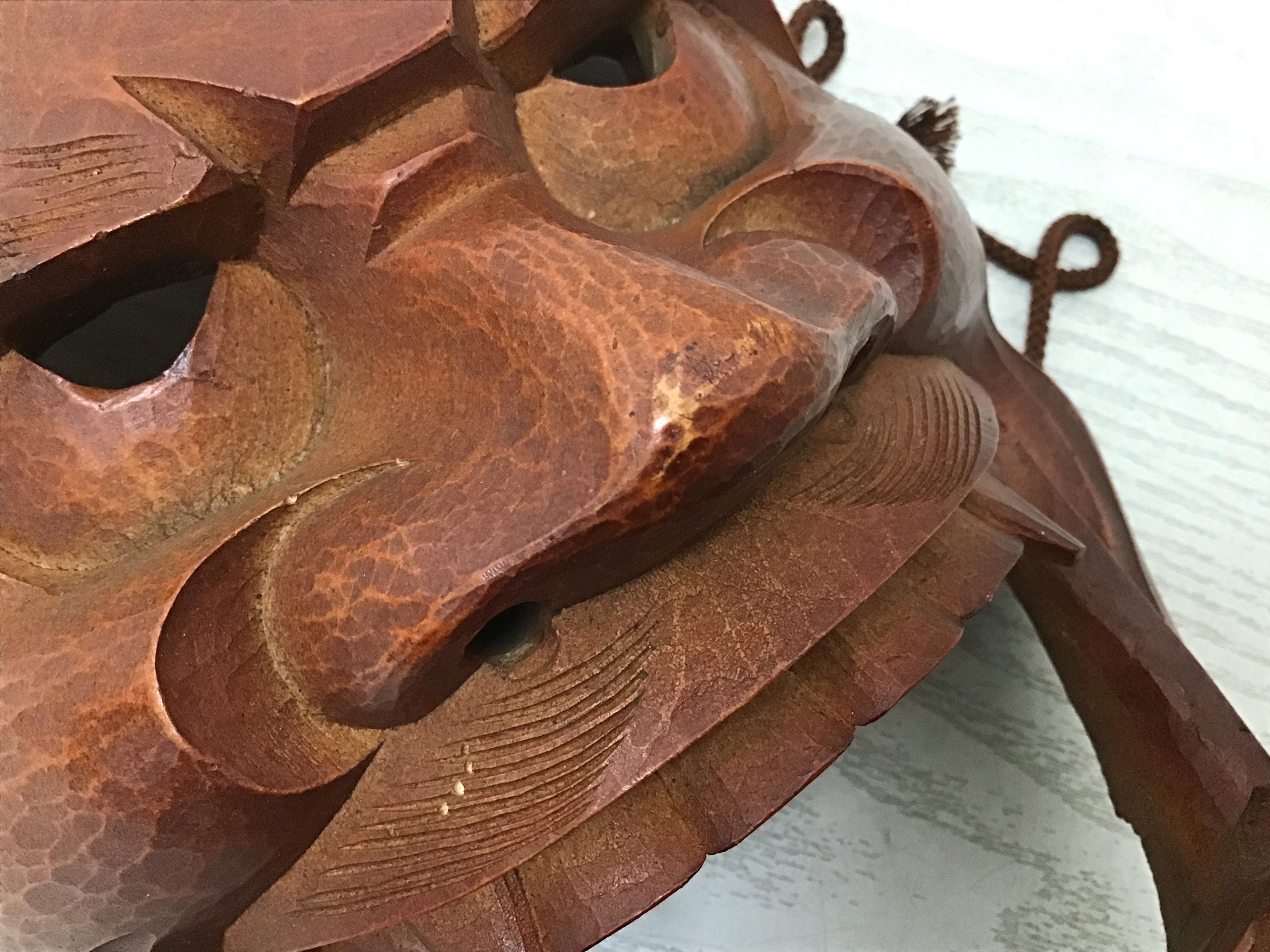 Y2757 能面 木彫り サイン入り 日本製 ヴィンテージ 縁起物