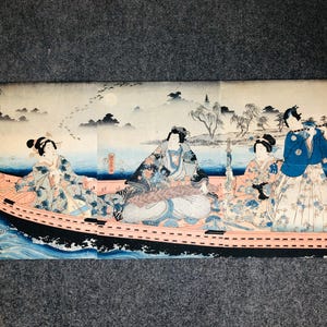 Y5710 WOODBLOCK PRINT Kunisada person man triptych Japan Ukiyoe antique art