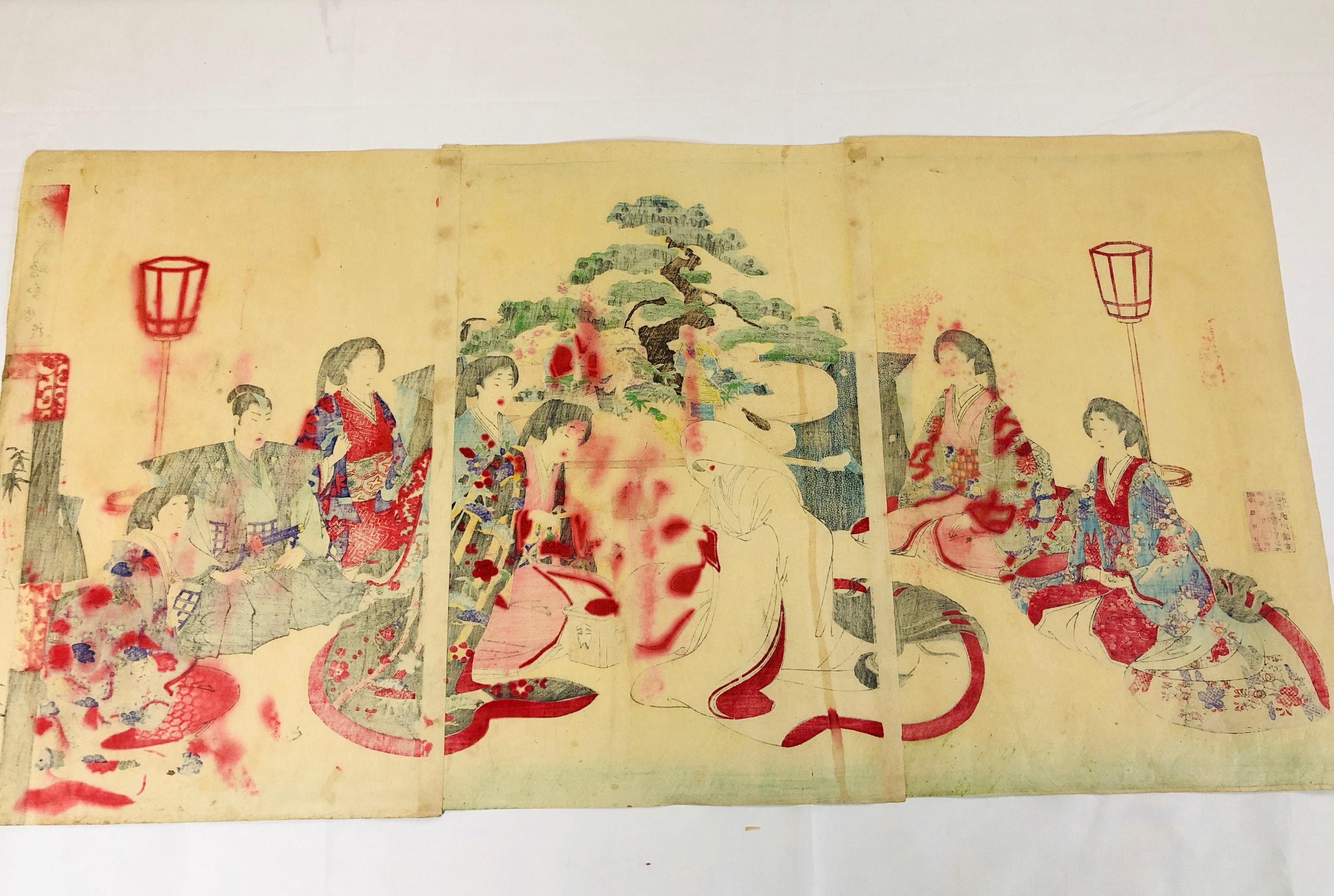 Y5229 WOODBLOCK PRINT Chikanobu Women's Etiquette Triptych